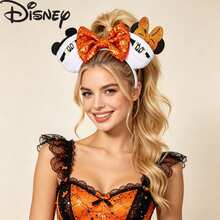 Disney Orange Sequin Bow Mickey Ears Headband, Vintage Halloween Mummy Design, Fabric Wrapped Sequin Accessory, Halloween Parade And Theme Party Cosplay Photo Prop - Style 1 - View 2
