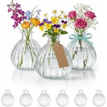 Set Containing Six Transparent Glass Vases With Pumpkin Shaped Outlines. Delicate Tabletop Ornaments Fit Indoor Desktop Layout, Also Suitable For Scene Arrangement At Weddings And Various Gatherings. - 6Pcs - View 9