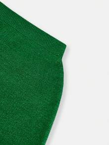 Women's Solid Color Mock Neck Long Sleeve Top + Elastic Waist Short Skirt – Fall Winter Simple Lazy Knit Skirt Set, Street Casual Matching Wear - Green - View 8