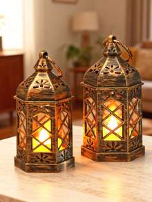 1pc Handheld LED Decorative Lantern, Desktop Decor Small Table Lamp Ornament Prop - Pavilion-style - View 6