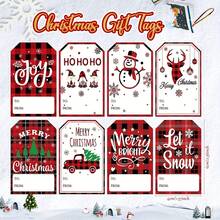 100pcs Christmas Gift Tags - Red Plaid Design With Holiday Messages Like Ho Ho Ho, Joy, Merry Christmas And Let It Snow - Multicolor - View 10