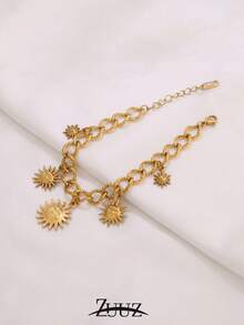 1pc Stainless Steel Sun Charm Bracelet For Women Fashion Simple 18K Gold Plated Multiple Charm Bracelets Jewelry - Bracelet - View 3