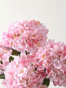 1pc Artificial Hydrangea Stem With Leaves, Real Touch Artificial Hydrangea, Suitable For Wedding, Home, Garden, Bedroom, Tabletop, Party, Birthday, Wall Decor, Autumn Decor, Wreath, Bouquet, Outdoor Garden Decor, Artificial Flower, Pink Flower - Multicolor - View 3