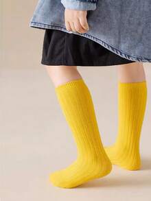 1 Pair Kids Solid Color Straight Socks, 2-7 Years Old Children Candy Color Calf Socks, Versatile Mid-Calf Socks Suitable For All Seasons - Multicolor - View 17