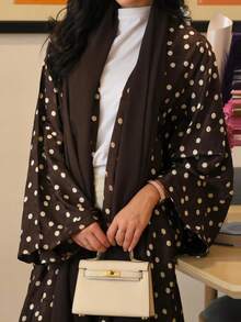 Fashionable Elegant Polka Dot Print Robe (Includes Headscarf) - Brown - View 3