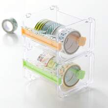 1/2pcs-Multi-Color Convenient Office Stationery Multi-Purpose Tape Storage Box, Tape Cutter, Tape Dispenser, Desktop Tape Storage Box, Organizer Box. Tape Cutter Office Stationery Tape Storage Box Transparent Tape Holder Storage, Transparent Tape Cutter Flower Shop Packaging Tape Storage Box Serrated Blade Simple Ready-To-Use Segmented. Wrapping Paper Cutter - Multicolor - View 9