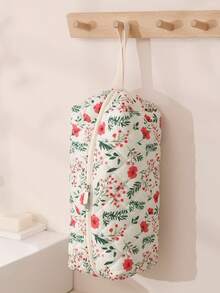 Quilted Floral Hair Dryer Storage Bag, Cute Solid Color Fluffy Makeup Bag, Internal Compartment Fixed Design, Curling Iron Storage Bag, Hair Clip Storage Bag, Makeup Bag, Jewelry Storage Bag, Travel Zipper Small Bag, Multi-Functional Storage Bag With Handle, Hair Dryer Holder, Hair Styling Tool Storage Bag, Styling Tool Bag, Portable Travel Storage Bag, Suitable For Cosmetics, Skincare Products, Curling Irons - Rose-red Flowers - View 4