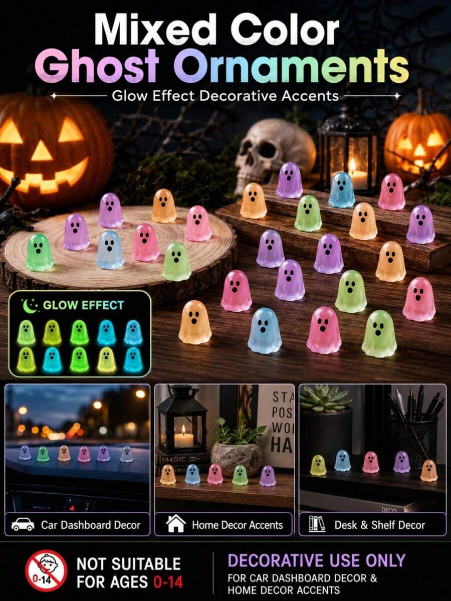 1/50pcs Halloween Ghost Figurines, Glowing Ghost Models, Ghost Decorations, Luminous, Halloween Ghost Decor, Suitable For Fairy Garden, Outdoor Landscape, Halloween Party Decoration - Multicolor - View 1