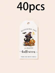 Custom Halloween Gift Tag, Spooky Personalized Greeting Card For Party Favor Bags And Gift Wrapping, Customized Witch Ghost Message Tag, Customizable Text Holiday Favor Label For Family, Friends, Trick Or Treat, Fall Party Gifts - Style a - View 16
