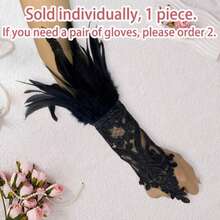 Gothic Black Feather Lace Gloves, Hollow Fingerless Wrist Cuffs, Halloween Party Cosplay Photography Decorative Sleeves - Multicolor - View 8