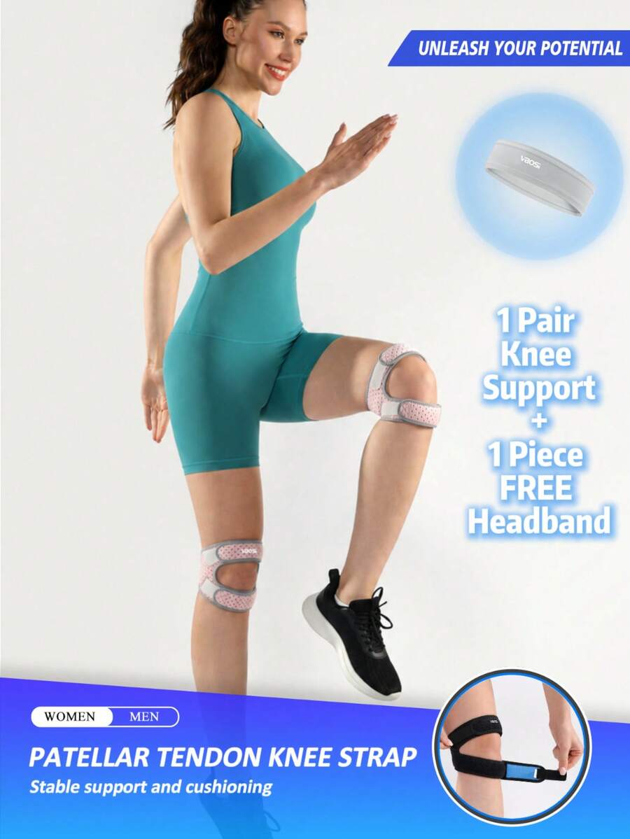 VBOSI 1 Pair Knee Supports With 1 Piece Sports Headband, 3 PiecesWomen Men Fitness Set, Lightweight Gym Accessories For Running, Walking, Squats, Cycling And Daily Workouts, Women Men - Multicolor - View 1