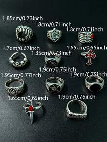 11pcs Gothic Men's Ring Set Punk Hip Hop Multi-Piece Finger Rings Party Vacation Daily Wear Fashion Jewelry Gift Unisex - Silver - View 3