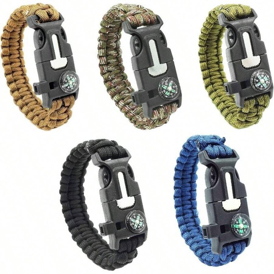 Multifunctional 5-In-1 Outdoor Survival Paracord Bracelet Camping Emergency Kit, With Precision Navigation Compass, 120dB Rescue Whistle, Multi-Function Cutting And Scraping, Tear-Resistant 7-Strand Paracord Wristband - A - View 1