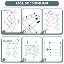 Tucorresi Tendedero Plegable para Ropa: Tendedero Plegable retractil Pared de Acero Inoxidable Soporte Tendedero Ahorra Espacio para Interiores y Exteriores Expandible de 3 Niveles 104x37x76 cm - Blanco - Ver 6
