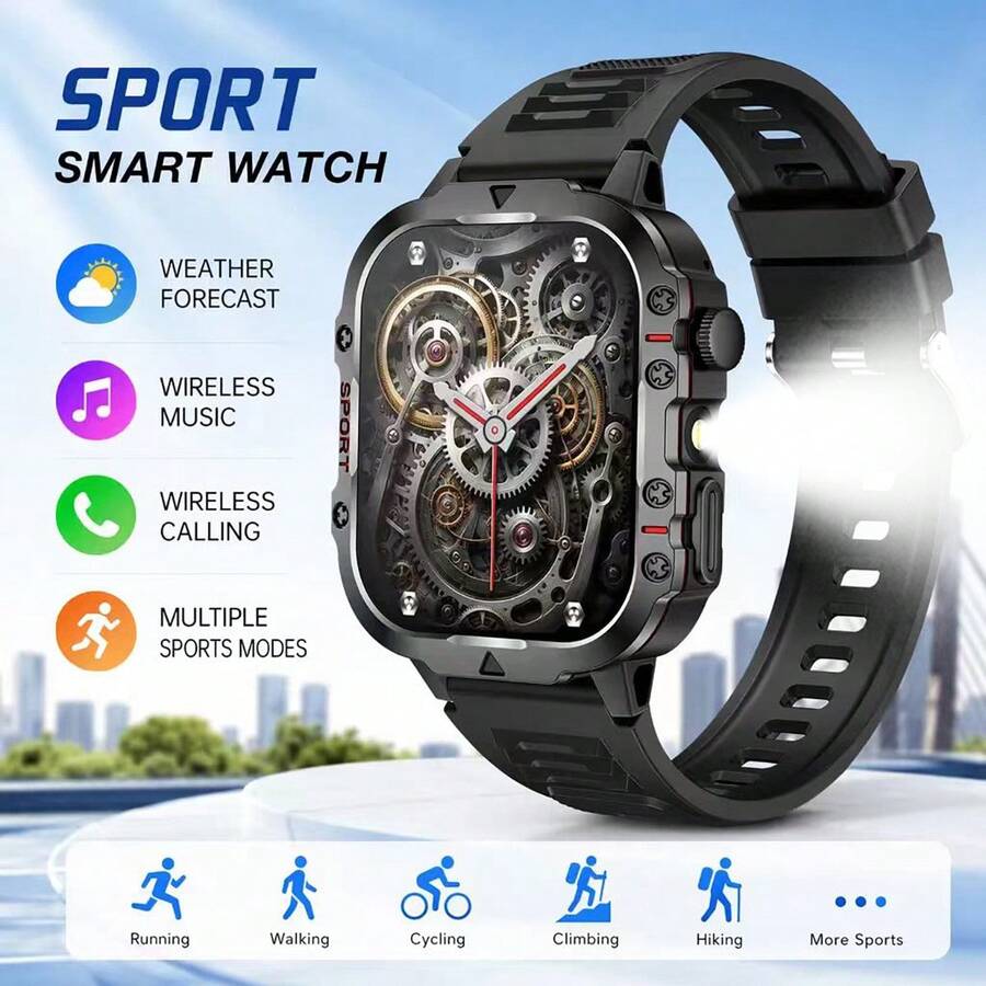 NcmRyu Jam Tangan Pintar Unisex, Penghitung Kalori, Senter, Berbagai Mode Olahraga, Notifikasi Pesan dan Pengingat Panggilan, Jam Tangan Pintar Multifungsi, Jam Tangan Pintar Gaya Olahraga yang Kompatibel dengan Android dan iOS - View 1