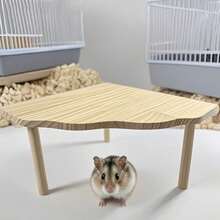 1pc Fan-Shaped Corner Solid Wood Hamster 2-Tier Platform Table, Small Pet Cage Nest, Landscape Accessory, Easy To Install, Climbing Interactive Standing Toy, All-Season Use, Suitable For Multiple Scenarios - View 2