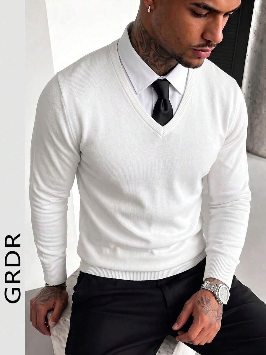 GRDR Men's Casual Versatile Solid Color Knit Top