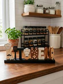 1pc Wooden Letter Table Sign, Chef Hat Beard Spatula Rolling Pin Decor, Freestanding Wooden Block Decoration, Suitable For Kitchen Countertop, Shelf, Tiered Tray, Rustic Kitchen Home Decor, Housewarming Gift, Kitchen Decoration And Accessories, Kitchen Essentials - A - View 8