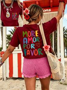 Women T-Shirts - Burgundy - View 1
