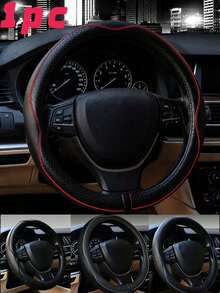1件高品質皮革汽車方向盤套，附內圈，舒適抓握，時尚汽車內飾配件，適用多款車型，適合日常駕駛，耐熱，四季可用 - 彩色 - 查看 1