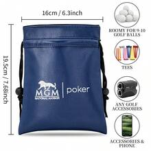 1PC Drawstring Golf Storage Bag, Faux‑PU Portable Pouch With Metal Hook, For Golf Balls Tees Markers, Golf Accessories - Multicolor - View 9