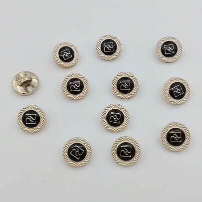 20pcs/1.5cm Fashion Personalized Minimalist Round Black & Gold Geometric Pattern Plastic Buttons, Luxury Vintage Gold Base Buttons, European & American Style High-End Elegant Versatile Gold-Edged Buttons, High-Quality Buttons For Handmade Sewing, DIY Clothing, Bags, Hats, Coats, Sweaters, Pants, Shirts Decoration