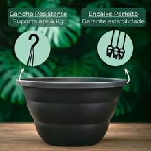 Kit com 10 Vaso Cuia 21 Preto Com 10 Haste Alça Preta para Plantas Samambaia - Preto - Visão 4