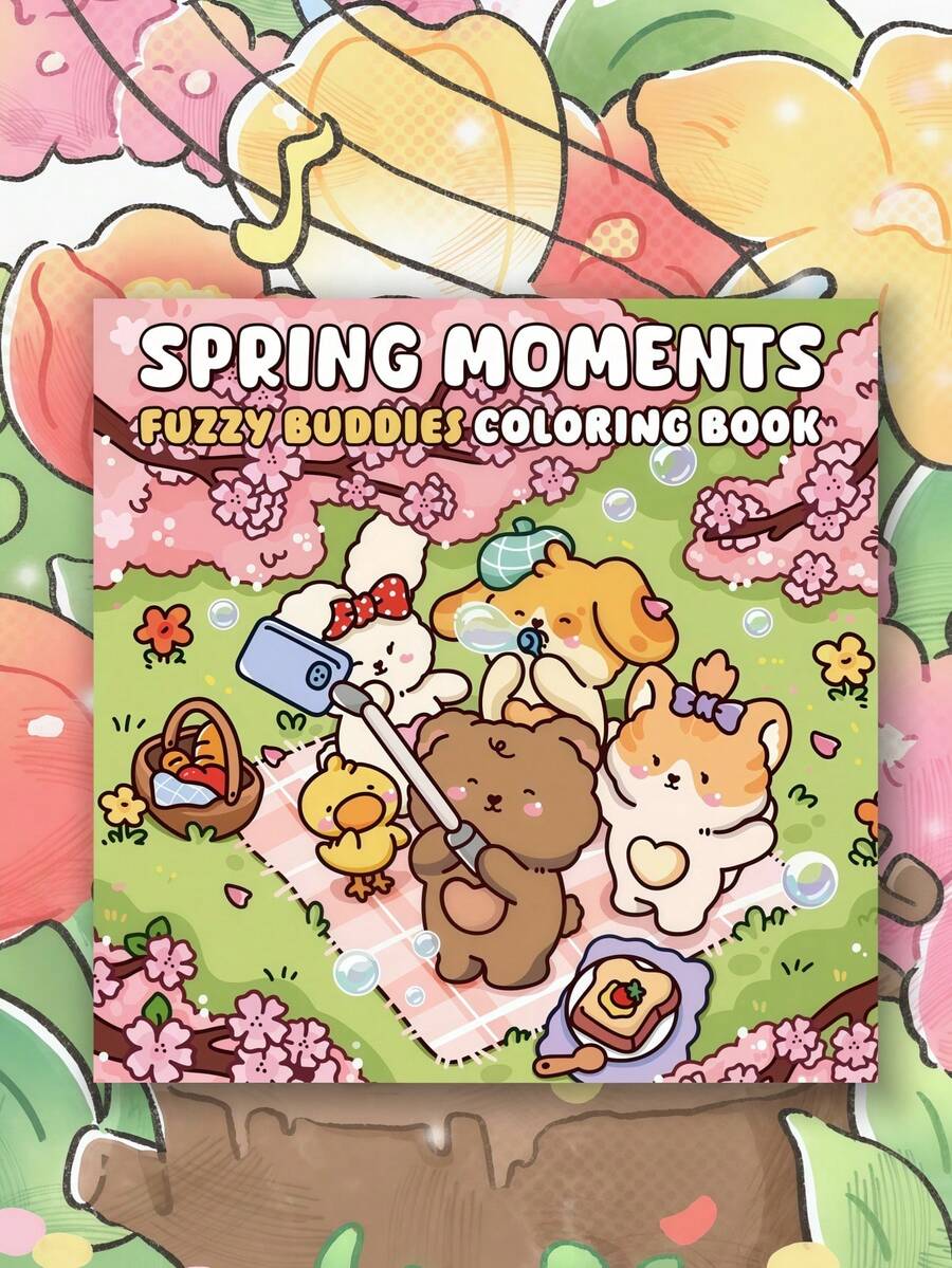 1pc "Springtime" CoCo Exquisite Spiral Bound Coloring Book, Marker Coloring, Featuring Super Cute Animal Characters, Simple Design Easy To Use, Relaxing And Soothing, Ideal Gift For Back To School And Holidays - Multicolor - View 1