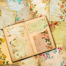 24 feuilles de papier vintage à fleurs pour scrapbooking, bloc de papier à peintures florales à l'aquarelle, papier artisanal vintage, papier de décoration pour planificateur, papier artisanal pour journal de festival, fournitures pour la fabrication de cartes, rentrée scolaire - A - Voir 2