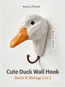 1pc Waterproof Resin Duck Head Bathroom Towel Hook, Cute Faux Wood Carved Texture White Duck Double Hook Wall Mount With Bronze Hook; Vintage Country Fun Animal Style Bathroom Kitchen Entryway Door Back Wall Decor, Suitable For Bathroom Wall, Kitchen Backsplash, Entryway Door Back, Bedroom Closet, Children's Room Soft Decoration; Fits Bathroom Renovation, Housewarming Gift, Creative Bathroom Accessory Gift For Animal Lovers - Multicolor - View 6