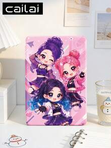 1件 K-POP 動漫 Q 版偶像團體圖案設計平板保護殼，相容 iPad Air 8(M4)2026、10.2 吋 2021/2020 10代/9代/8代、(A16) 11 吋 11代 2025、Galaxy Tab A8 10.5 吋 2022，內建筆槽，支援自動休眠/喚醒蓋，節日禮物首選 - 彩色 - 查看 3