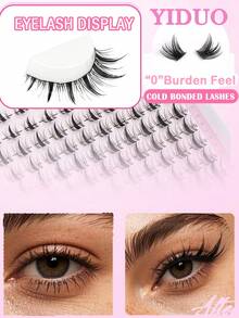 YIDUO Wet Look Manga Lash Clusters D Curl Spiky Anime Individual Eyelash Extensions,0.04mm Ultra Thin Invisible Band DIY Cluster Lashes 0.8-1.6CM Mixed Length Reusable False Lashes For Party Wedding Daily Makeup - D - View 3