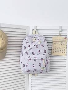 1件女孩校園風愛心蝴蝶結圖案後背包，大容量尼龍學生日常包，多層收納休閒背包，短途旅行包，適合男孩、女孩、學生、兒童，適用於開學季、日常通勤、購物、短途旅行與戶外休閒旅遊 - 紫色 - 查看 13