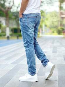Jeans clásicos azules elásticos para hombres - azul real - Ver 4