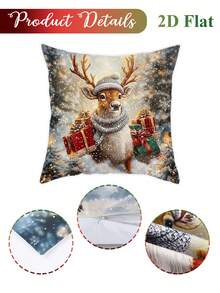 4Pcs Christmas White&Gold Pillow Covers,45*45cm Peach Skin Throw Pillowcase With Santa Claus,Snowman,Reindeer,Xmas Gifts Design,Cushion Cover,Merry Christmas Decorations,Christmas Decoration,Xmas Decor,Christmas Decor,Winter Home Decor,Living Room Bedroom Zipper Pillowcase (Pillow Insert Not Included) - Multicolor - View 11
