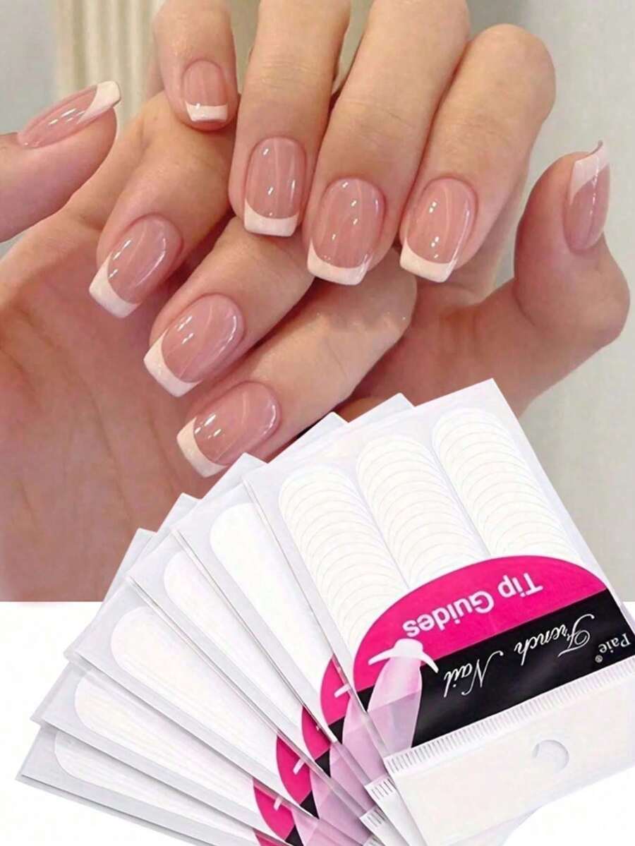 1 Sheet (48 Pieces) French Manicure Stickers, Self-Adhesive Nail Decals, For Nail Art Decoration - Crescent Moon Design, Suitable For Nail Polish And Glitter Use, Let You Easily Have No-Smudge French Manicure Nail Supplies - Multicolor - View 1