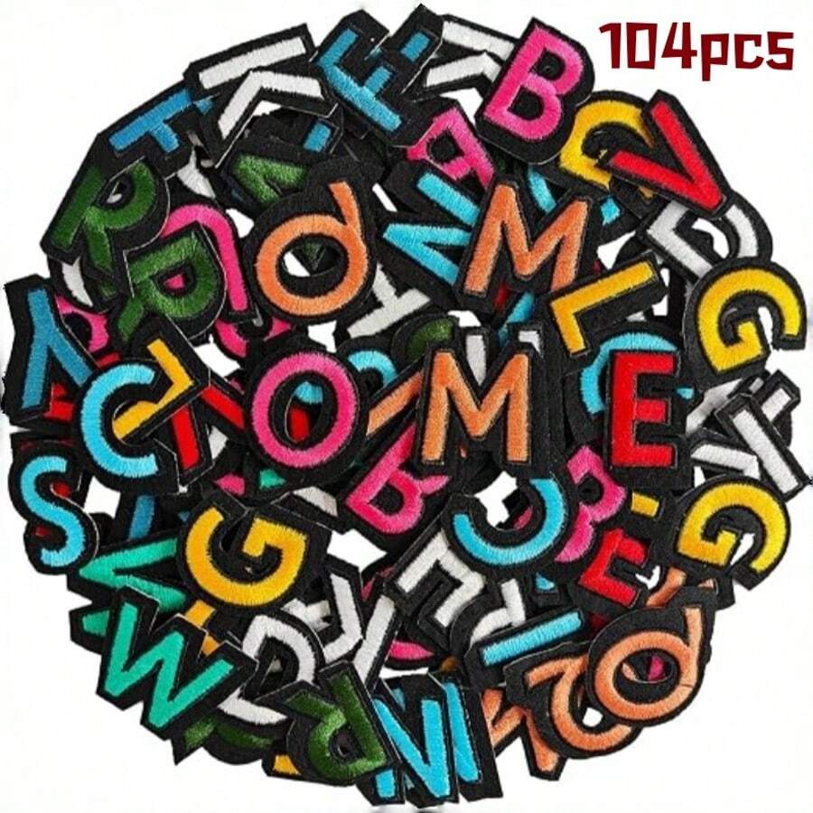 104pcs Colorful Iron On Letters Patches, Embroidery Fabric Letters Applique Patch For Clothing, Jack - 104-piece Colorful Letter Set - View 1