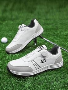 Men's 2026 New White & Gray Patchwork Golf Shoes, Rotating Buckle Lace-Free, Breathable Leather Upper, Outdoor Sports Shoes, Versatile Daily Commute, All-Season Style - White - View 8