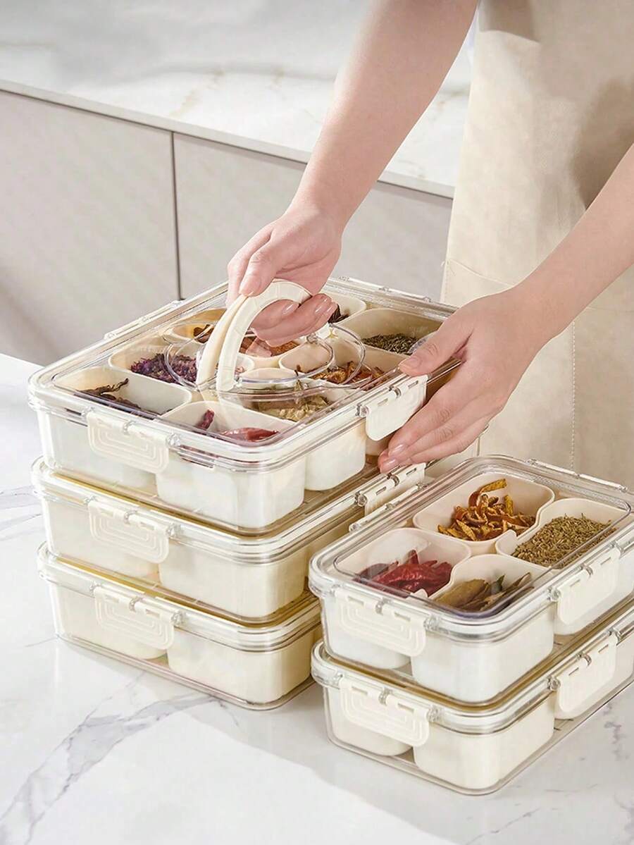 2/4/8 Compartment Snack Box, Portable Travel Cold Cut Meat Board With Lid, Refrigerator Food Storage Container, Snack Organizer Box, Divided Storage Box, Salad Box, Extend Food Freshness, Home Storage Organizer - Multicolor - View 1
