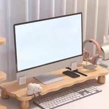可愛い雲型デスクアップラック 木製モニタースタンド 収納機能付き 人間工学で姿勢をサポート 首の負担軽減 オフィス・在宅ワークに最適 - チェックする 6