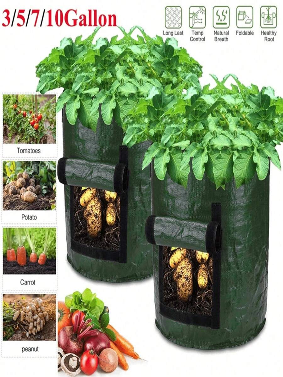 馬鈴薯種植袋 耐用布製花園種植桶 附蓋子與提把 春季種植袋 植物生長袋 附開門設計蔬菜種植桶