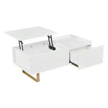 Height-Adjustable Coffee Table, MDF Coffee Table With Storage And High-Gloss Finish, Coffee Table With Drawer And Iron Legs, Modern Living Room Table - White - View 7
