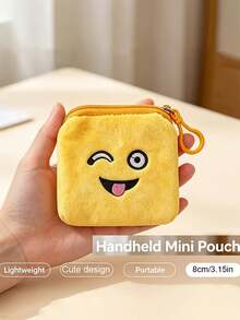 Yellow Smiling Face Coin Purse, Carrying A Keychain Cartoon Embroidery Zipper Wallet, Unisex Daily Travel Accessories Holiday Party Gifts. - Multicolor - View 6