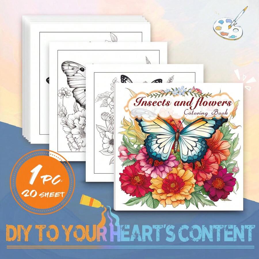 Tlenpo 1 Book, Butterfly & Mandala Pattern Adult Coloring Book - 1 Book 20 Pages, 8.3 X 8.3 Inches, Used For Adults To Relieve Stress, Anxiety And Other Emotions, Holiday Gift, Back To School Gift, Christmas Gift, Halloween Gift, Also A Perfect Choice For Many Other Holiday Gifts (Accessories Not Included) - A - View 1