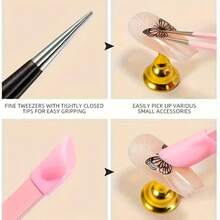 1pc/4pcs Double-Ended Nail Art Tweezers With Silicone Presser - Precise Rhinestone Application Tool, Durable And Easy-To-Use Odorless Nail Art Tool, Suitable For Nail Art Enthusiasts - Tweezers - View 6