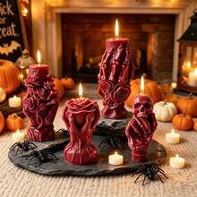Halloween Party Decoration, Gothic Style Skeleton Hand Holding Rose Shaped Scented Candle, Dark Romantic Halloween Tabletop Decor Ornament, Holiday Party Photo Prop, Niche Halloween Gift - Halloween Skeleton Holding Rose Scented Candle - View 3