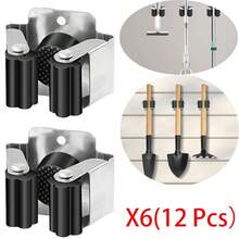2/4/6/8/12pcs Broom And Mop Holder, Wall Mounted Broom Rack, Heavy Duty Garden Tool Storage Rack, Rake And Shovel Handle Hooks, Stainless Steel Mop Hooks, Multi-Function Wall Mounted Storage Rack With Screws - Black and Gray - View 16