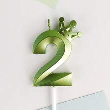 HIBIRTH 1pc Green Crown Number Candle Cake Decoration, Number 0-9 Candle, Indoor Wish Number Candle, Birthday Party Celebration Baking Plug-In - View 11