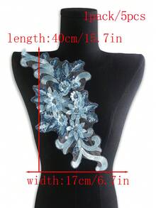 3D Embroidered Rhinestone Applique, Tulle Lace DIY Costume Accessory, Suitable For Wedding Dress, Dress Up Performance, Size: 39cm Length X 16cm Width - Blue - View 8