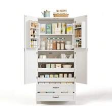 Kitchen Cabinet With 3 Pull-Out Shelves, Drawers, And Double-Door Tall Cabinet With Door Shelves For Kitchen, Dining Room & Living Room - 白色 - 查看 1